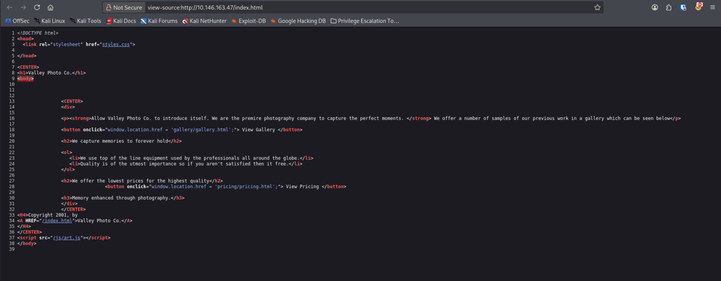 Page source referencing /js/art.js